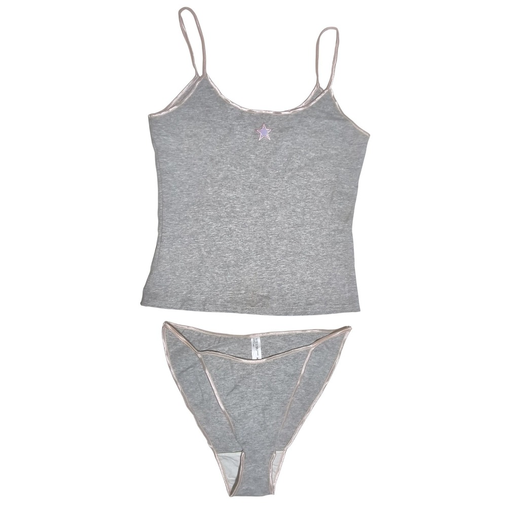 Maurices Camisole Panty Set Women Medium Gray Iridescent Star NWT Vintage Y2K